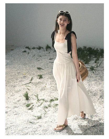 "Whispered Spring Midnight" Gardenia White Maxi Sundress 84545