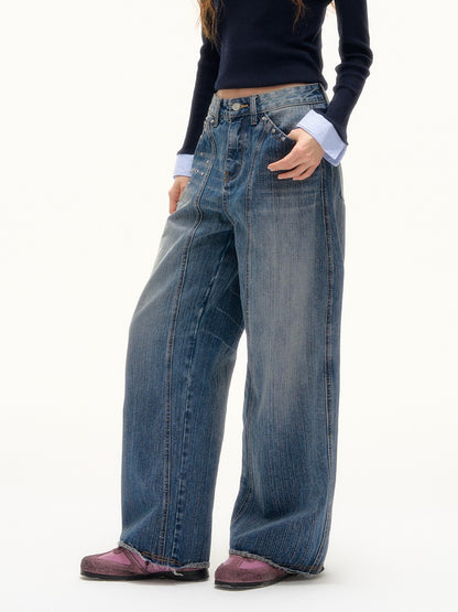 ASGONY - Y2K Studded Curved-Cut Wide Leg Jeans