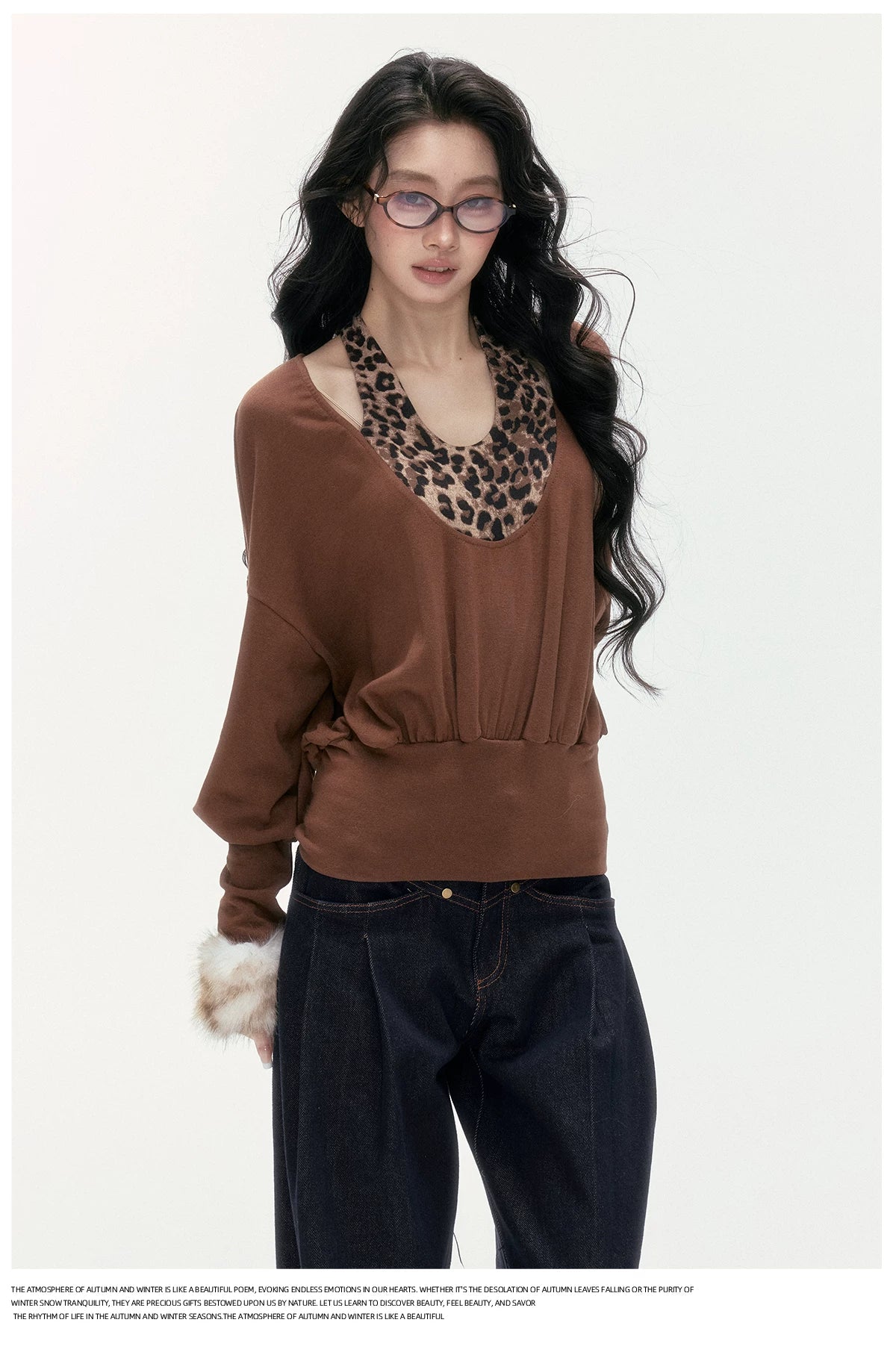 24olvides - Layered-Look U-Neck Sweater with Detachable Faux Fur Cuffs