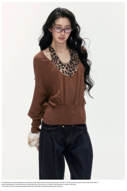 24olvides - Layered-Look U-Neck Sweater with Detachable Faux Fur Cuffs