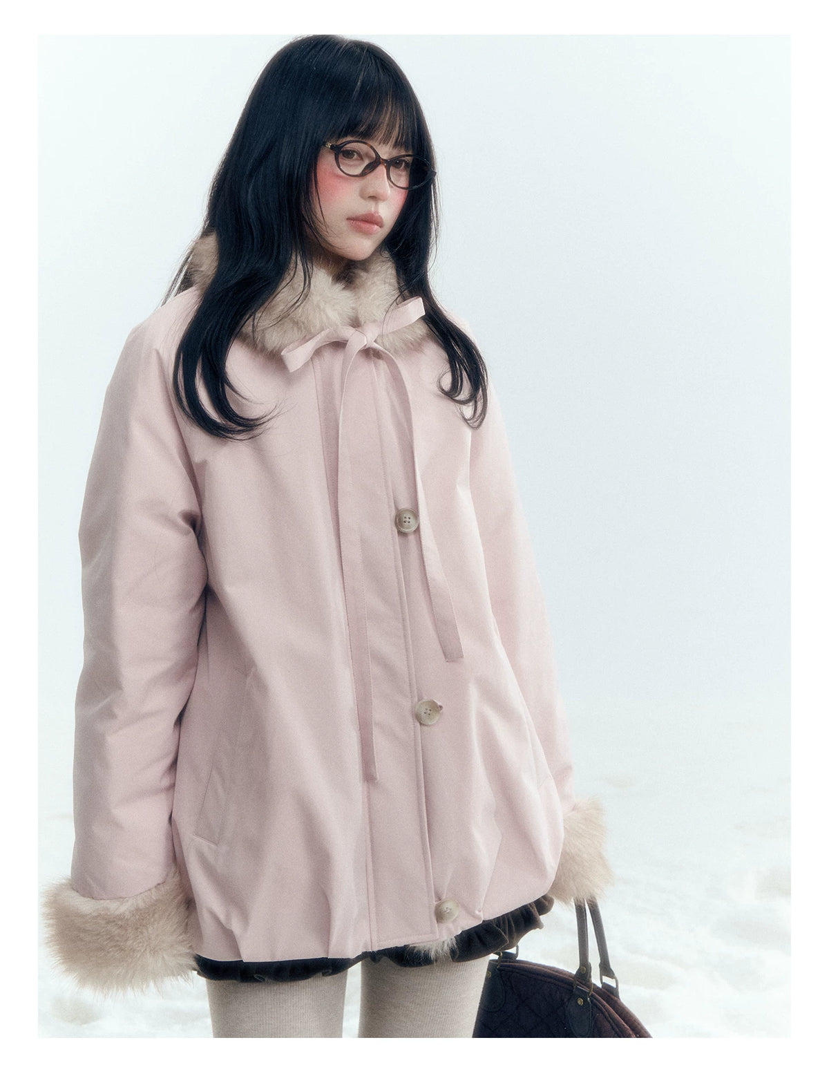 Horridale - Blue Bud-Shaped Faux Fur Collar Parka Down Jacket