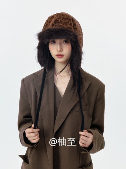 Mocha Brown Leopard Print Trapper Hat – Plush Ear-Flap Winter Hat