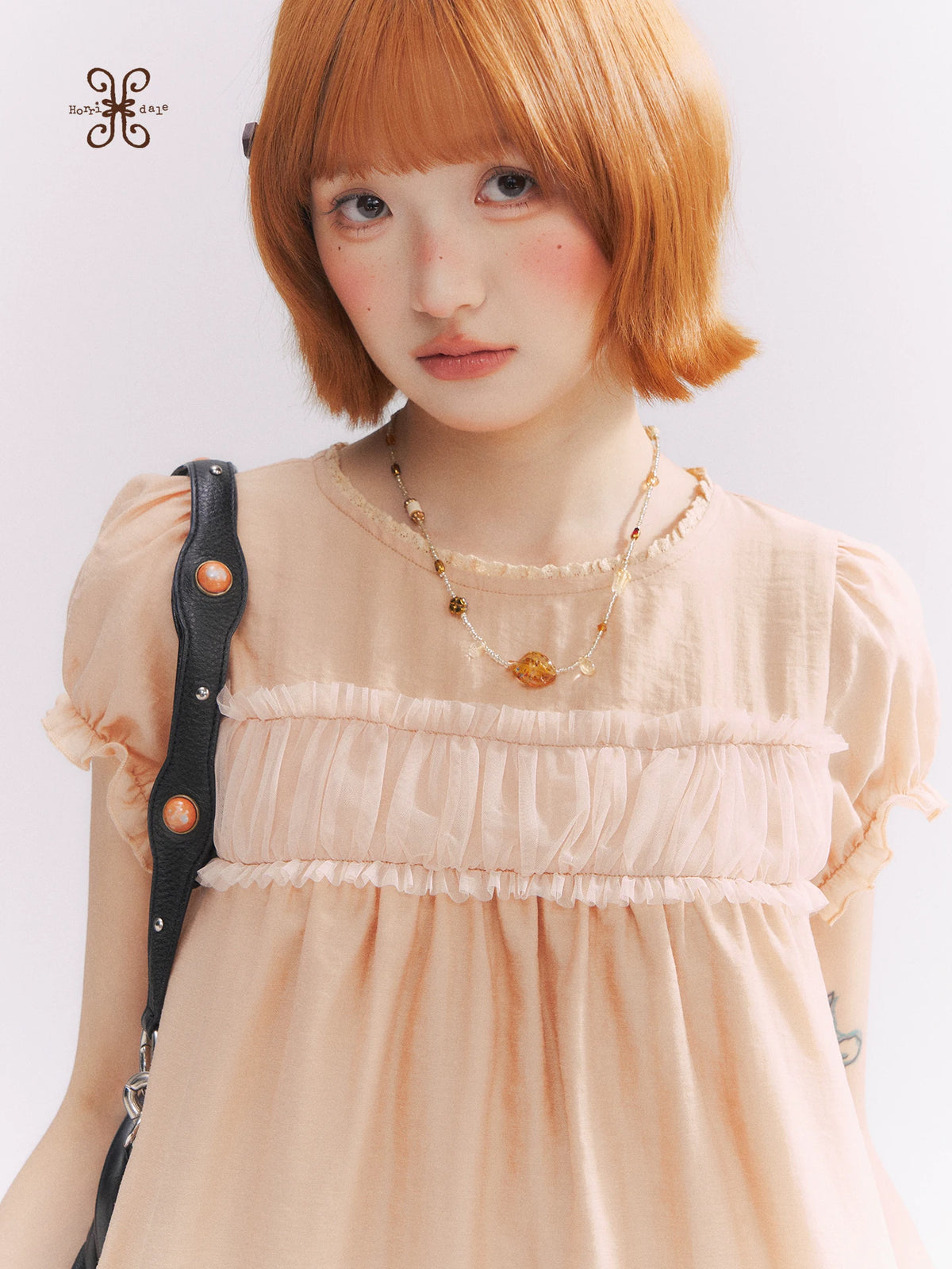 “Orange Soda” Seashell Orange Mesh Panel Puff Sleeve Top