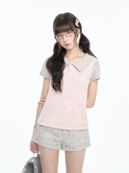 "Sweet Polka Day" Blush Pink Tee & Glacier Gray Shorts Set