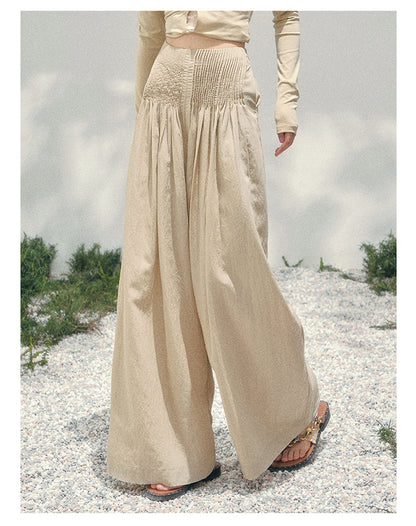 “Soft Khaki Whisper” Milk Tea Halter Twist Top & Wide-Leg Trousers