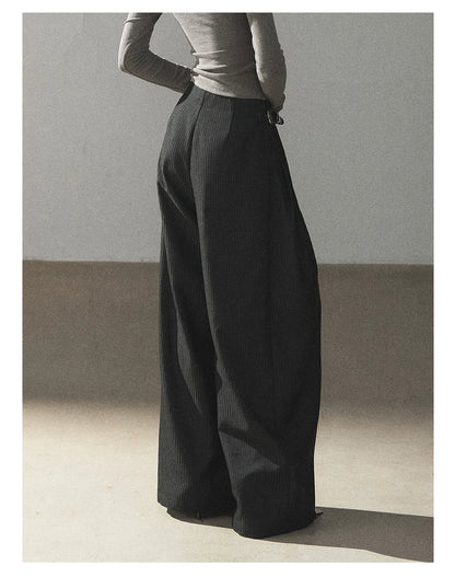 AOMALM - "Midnight Glow" Black Striped Satin Wide-Leg Pants