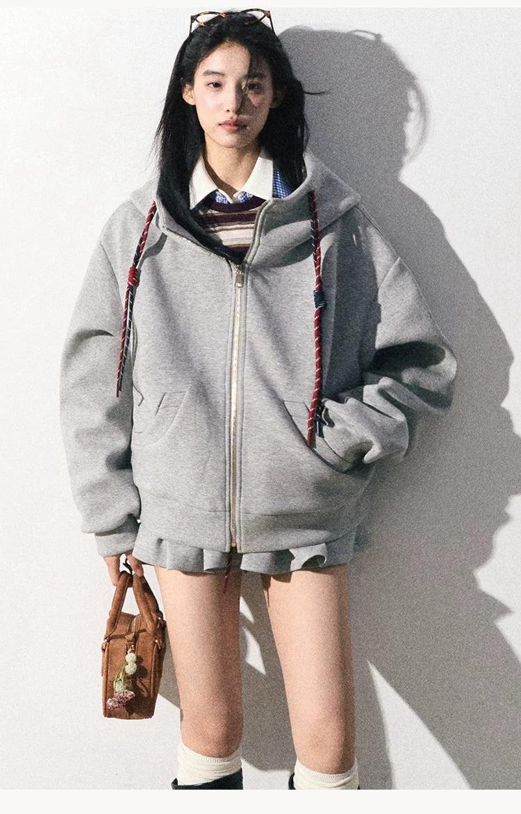 OAKMOO/ "A Trace of Self" Light Heather Gray Miu-Inspired Sporty Hoodie & Skirt Set