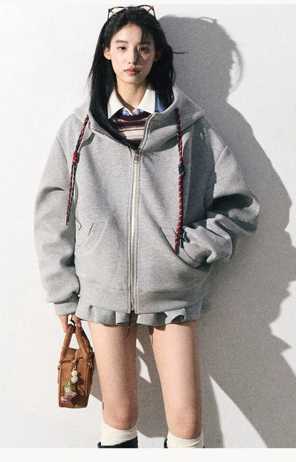 OAKMOO/ "A Trace of Self" Light Heather Gray Miu-Inspired Sporty Hoodie & Skirt Set