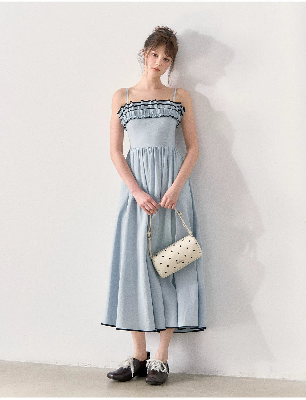 [TMMG] French Vintage Ruffle Dress & Cropped Knit Cardigan Set