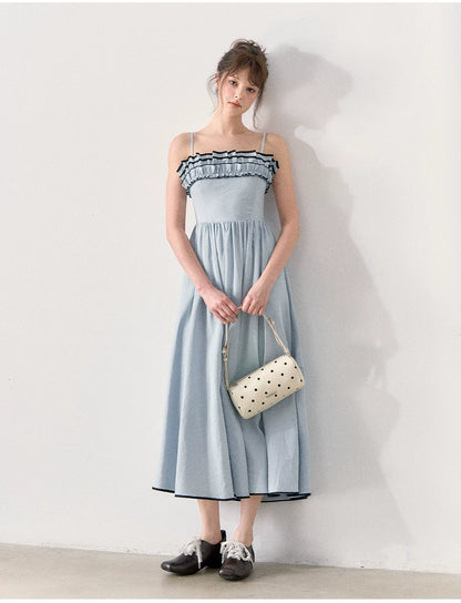 [TMMG] French Vintage Ruffle Dress & Cropped Knit Cardigan Set