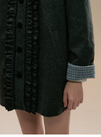 SunsetPark - Intellectual Gray Wool-Blend Herringbone Coat (Intellectual Gray / Khaki Houndstooth)