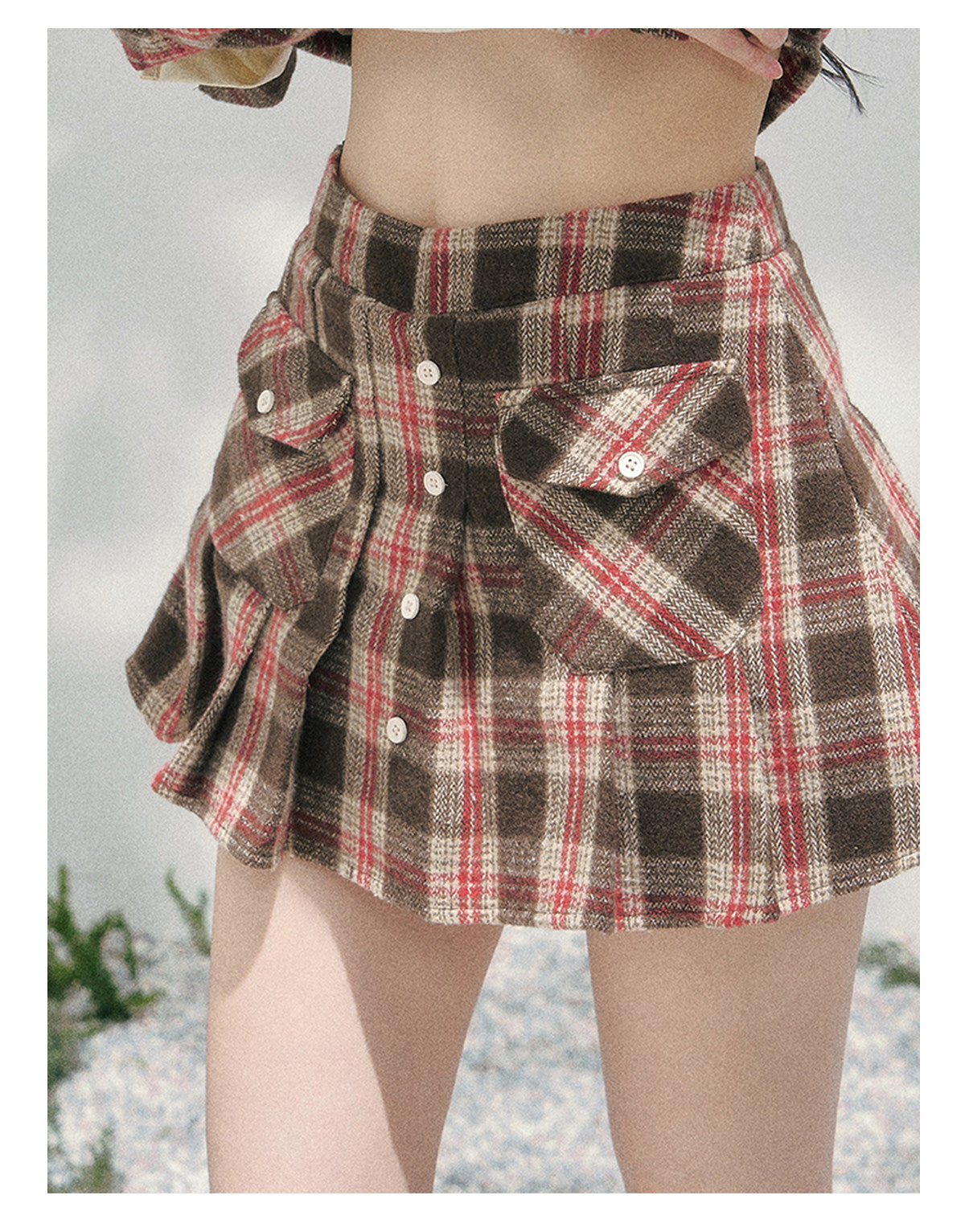 “Café Daydream” British Plaid Shirt & Mini Skirt Set