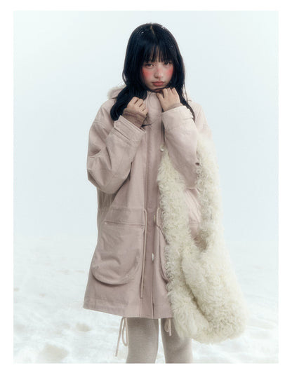 Horridale - Vintage Washed 90% White Duck Down Parka with Faux Fur Hood - Shell Pink