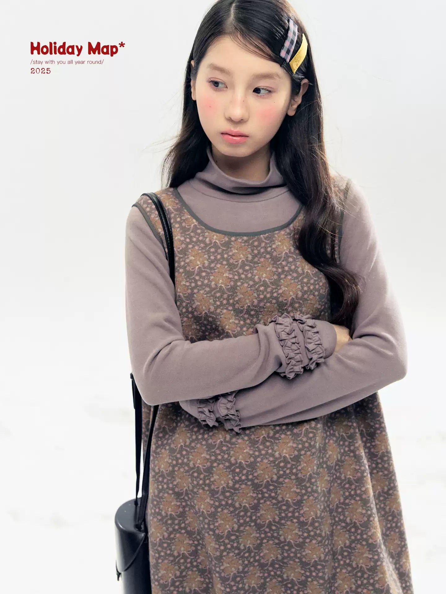 "Lavender Mist" Smoky Mauve Ruffle Ruched Turtleneck Knit Top