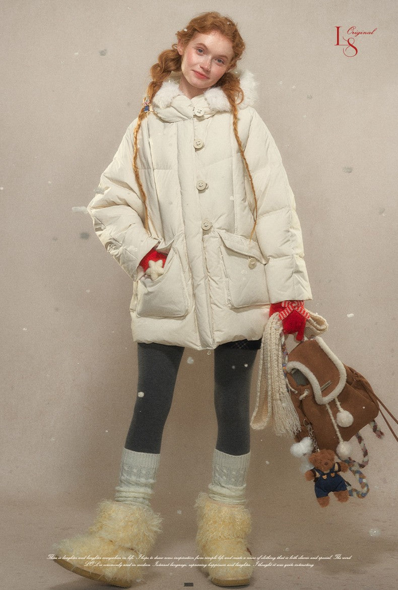 Campus Cozy Greige Hooded Down Jacket 1G1024Y118