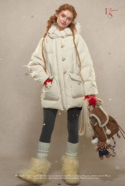 Campus Cozy Greige Hooded Down Jacket 1G1024Y118