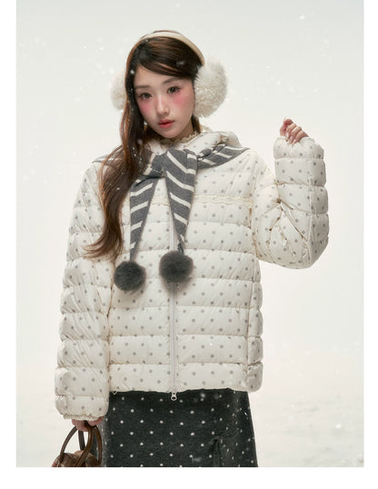 BIBIBENCY - White Polka Dot 90% Duck Down Puffer Jacket