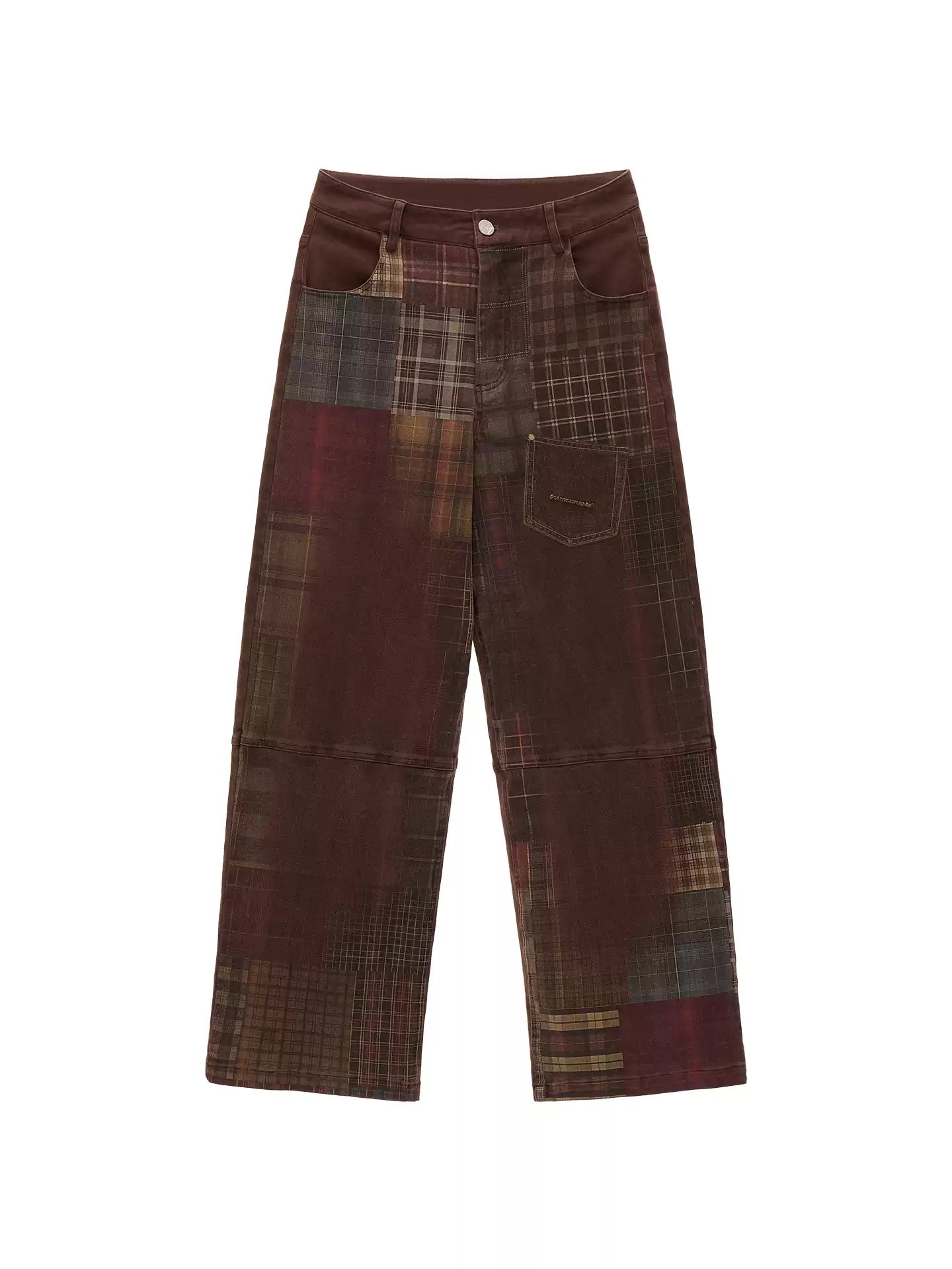 MAMC - Vintage Plaid Print Brown Jeans