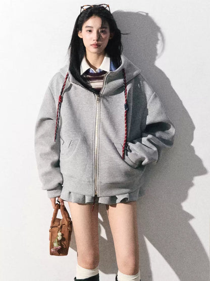 OAKMOO/ "A Trace of Self" Light Heather Gray Miu-Inspired Sporty Hoodie & Skirt Set