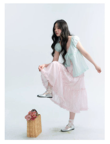 "Mint Morning Glow" Mint Green Lace Tie-Front Cardigan Blouse