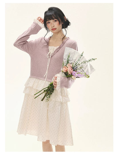 "Berry Layers" Smoky Wisteria Faux-Layer Bow Tiered Mini Dress