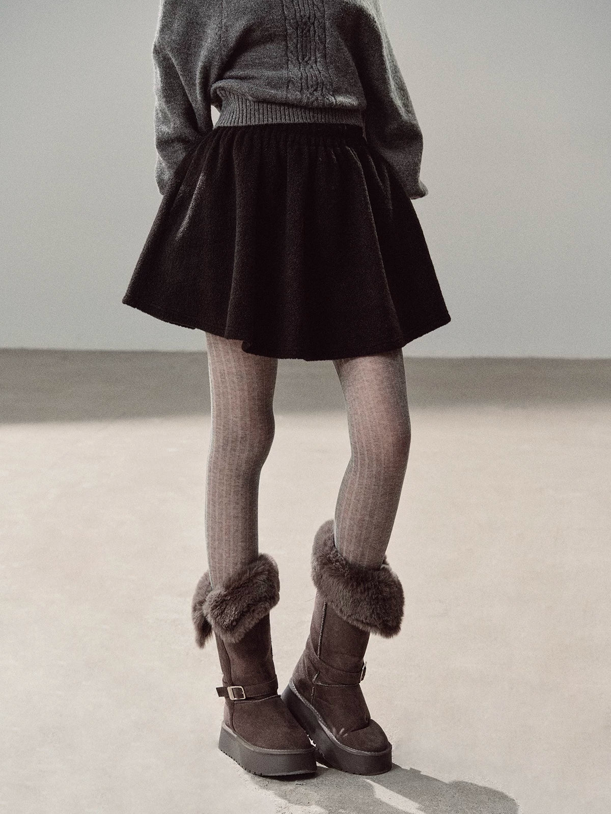 AOMALM - "Winter Traces" Black Pleated A-Line Mini Skirt