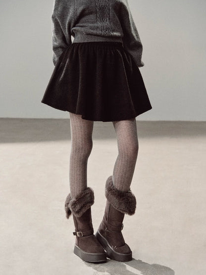 AOMALM - "Winter Traces" Black Pleated A-Line Mini Skirt