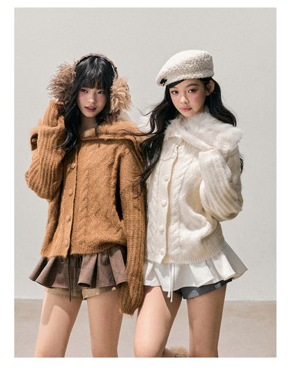 少也眼 “Gentle Echoes” French Fox-Fur Knit Cardigan 54554
