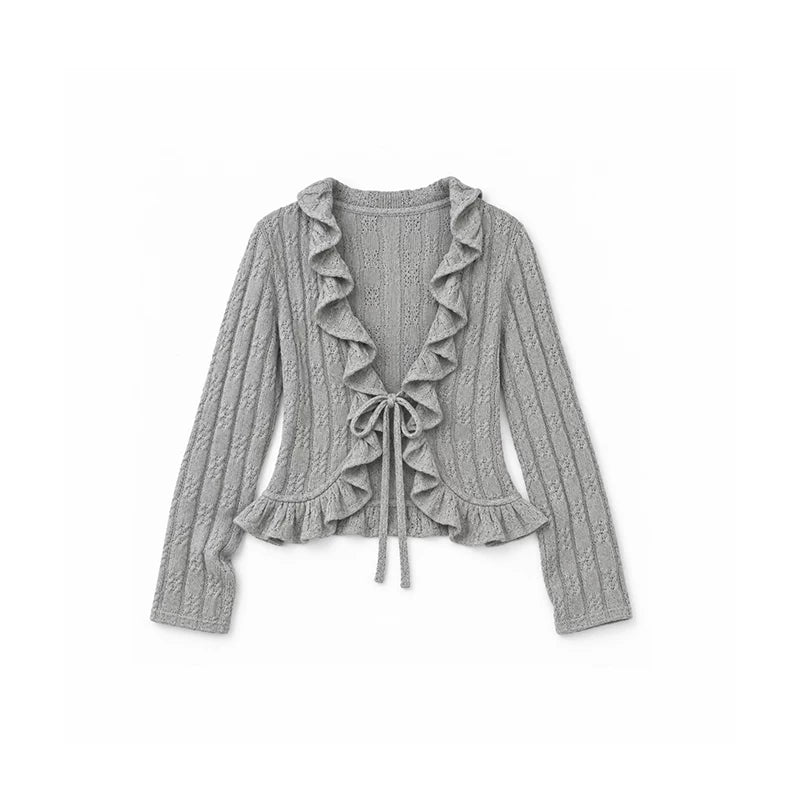 DAILY ARTIST - Gray Ruffle-Trim Cardigan & Purple Layered Top Set
