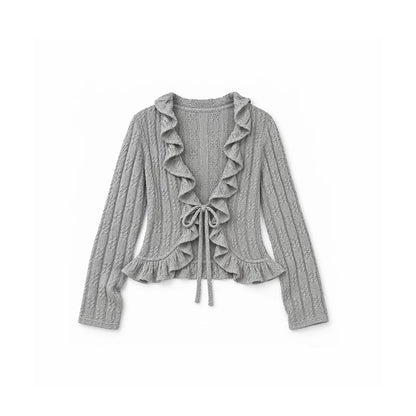 DAILY ARTIST - Gray Ruffle-Trim Cardigan & Purple Layered Top Set