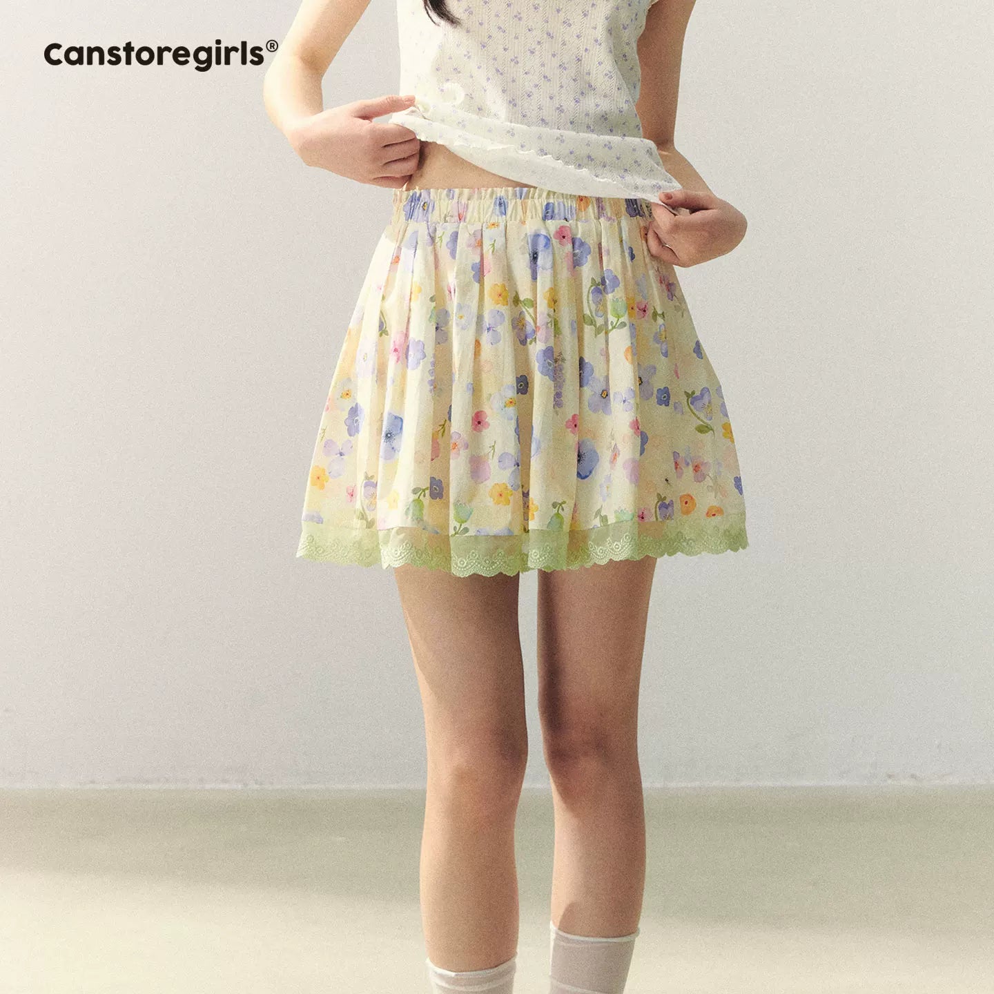 "Summer Meadow Sky" Knit Cardigan & Floral Pleated Skirt Set LL2026010