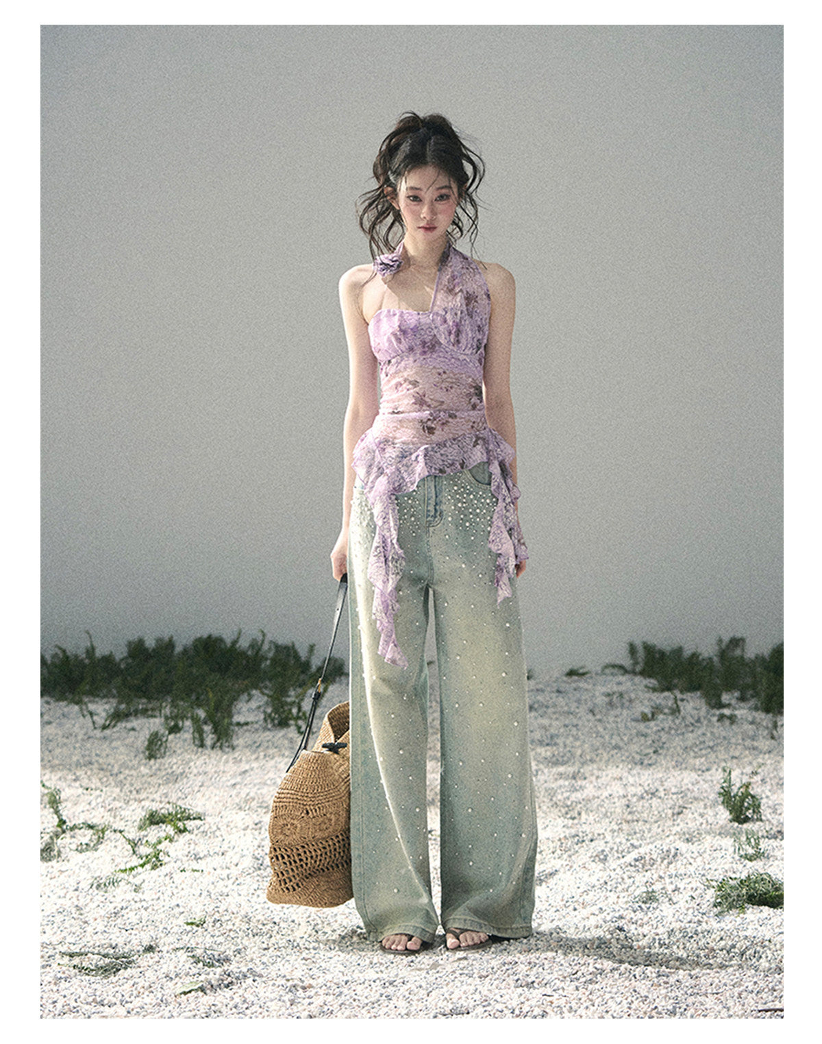 “Jacaranda Whisper” Orchid Purple Asymmetrical Halter Top