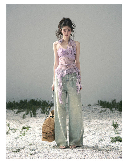 “Jacaranda Whisper” Orchid Purple Asymmetrical Halter Top