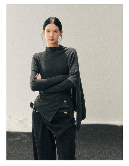 少也眼 "She Outshines the Fireworks" Charcoal Asymmetrical Wrap Top