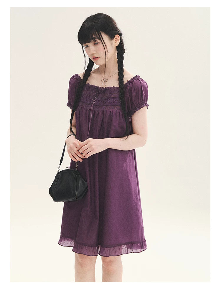 "Berry Breeze" Grape Purple Lace Square Neck Dress
