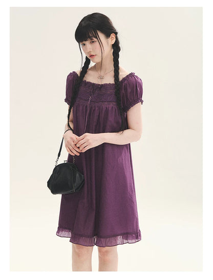 "Berry Breeze" Grape Purple Lace Square Neck Dress