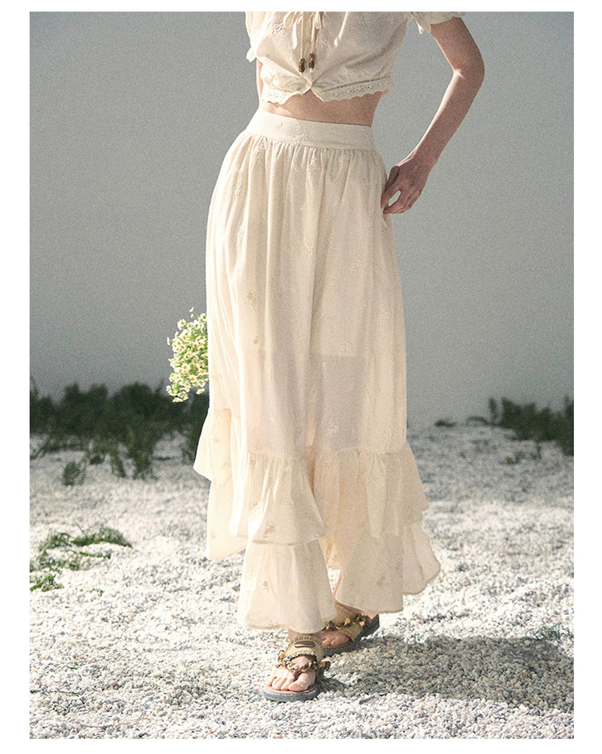“Fallen Into the Garden” Dutch Cream Two-Piece Skirt Set 5635432