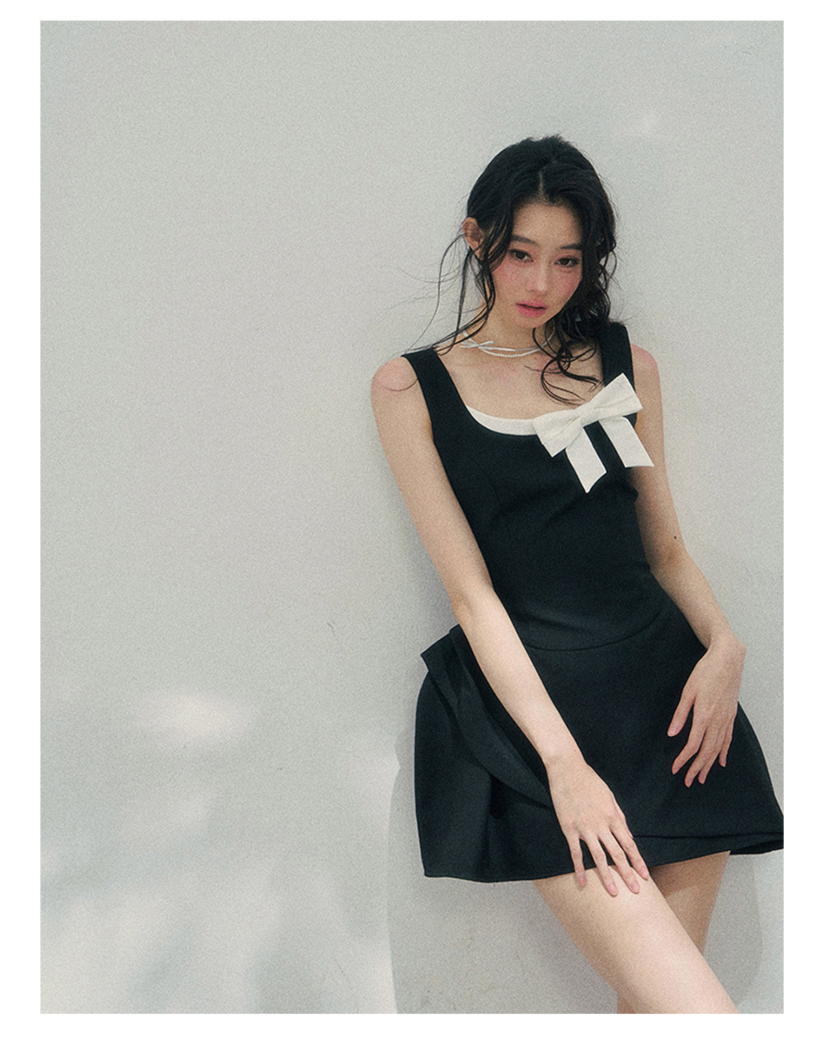 “Falling Sweetness” Midnight Black Bow Mini Dress