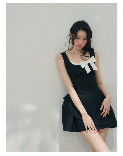 “Falling Sweetness” Midnight Black Bow Mini Dress