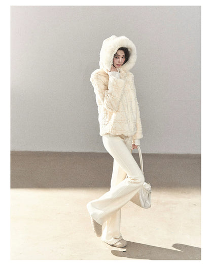 AOMALM - Cloud White Rabbit Fur Cropped Coat