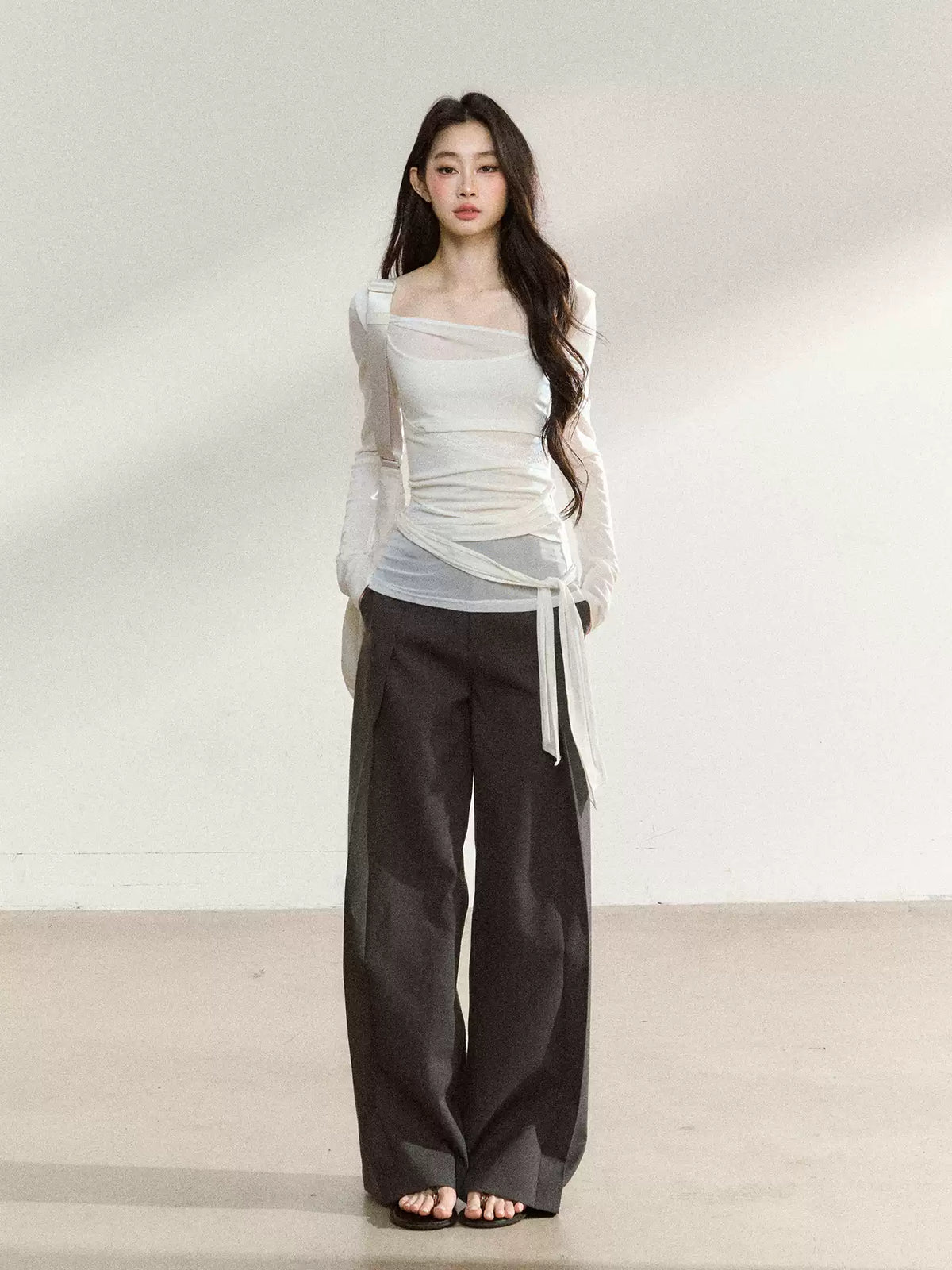 JN's DESIGN - Dark Gray Wide-Leg Tailored Trousers