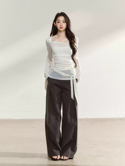 JN's DESIGN - Dark Gray Wide-Leg Tailored Trousers