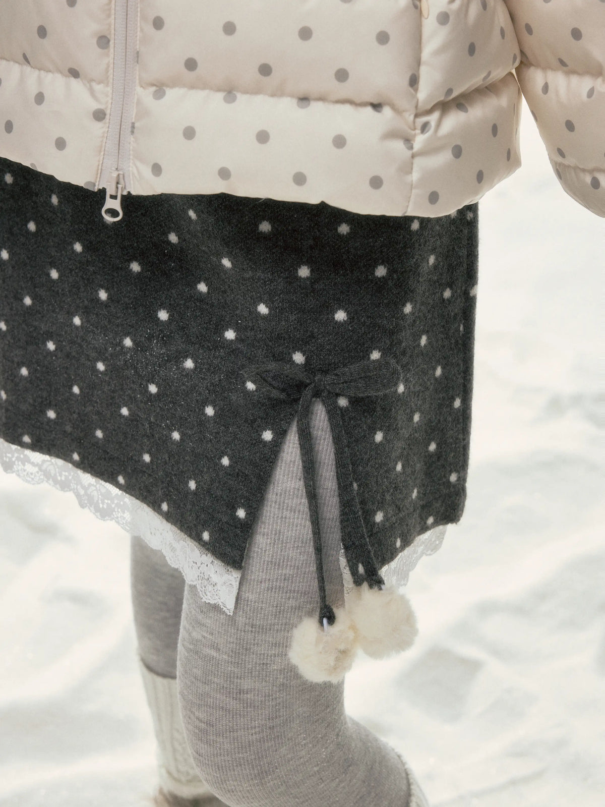 BIBIBENCY - Gray Polka Dot A-Line Knit Skirt with Bow Details