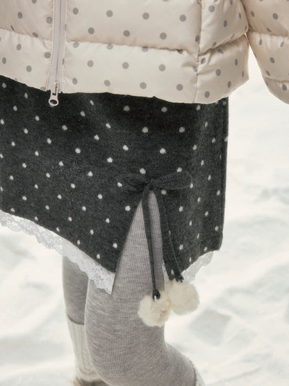 BIBIBENCY - Gray Polka Dot A-Line Knit Skirt with Bow Details