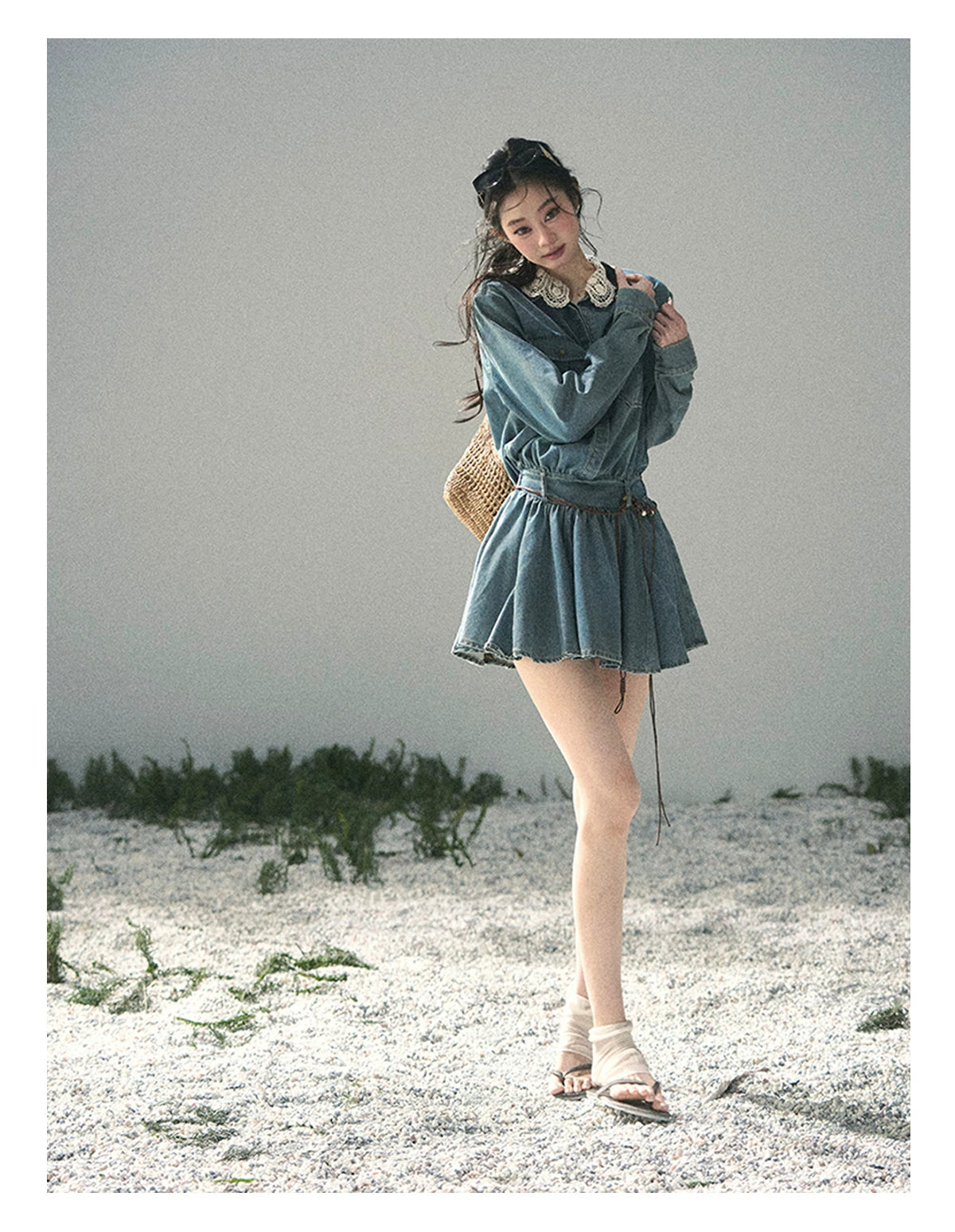 “Falling Into Your Gaze” Vintage Blue Denim Babydoll Dress