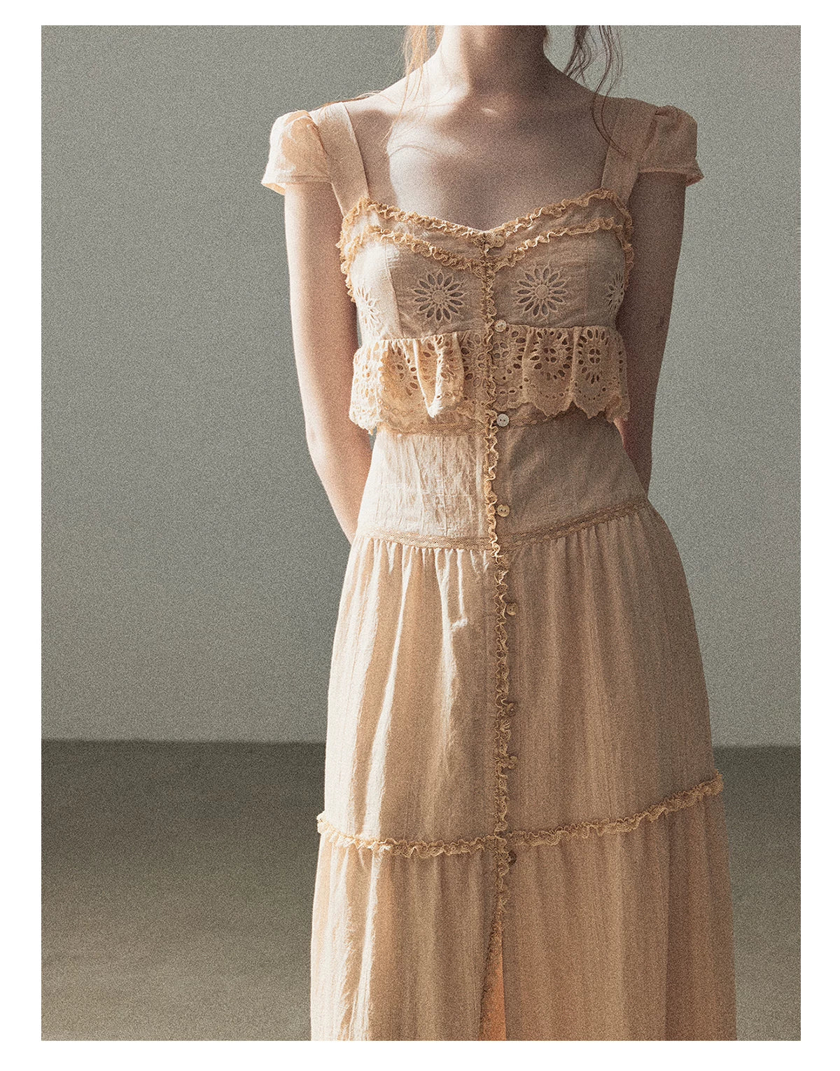 "Where May Meets the Sea" Cinnamon Pink Ruffle Tiered Maxi Dress