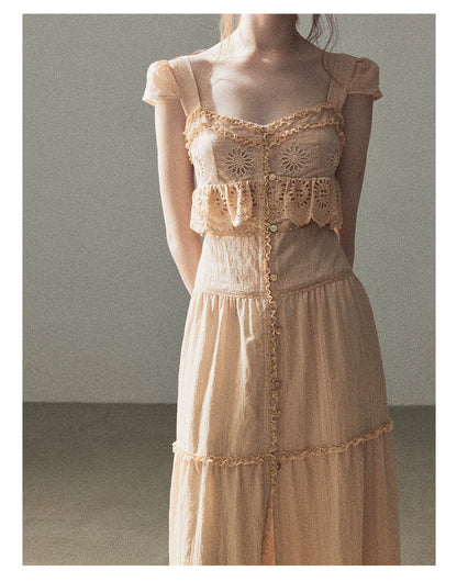 "Where May Meets the Sea" Cinnamon Pink Ruffle Tiered Maxi Dress