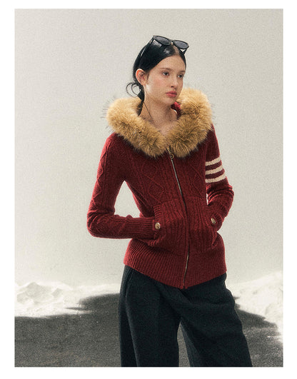 181225 “Only She Walked Through” Millennium Red Hooded Knit Cardigan