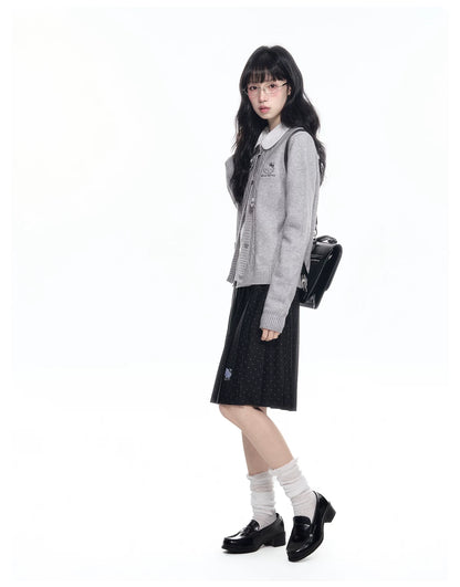 170726K "Heather Ribbon" Gray Cable Knit Cardigan