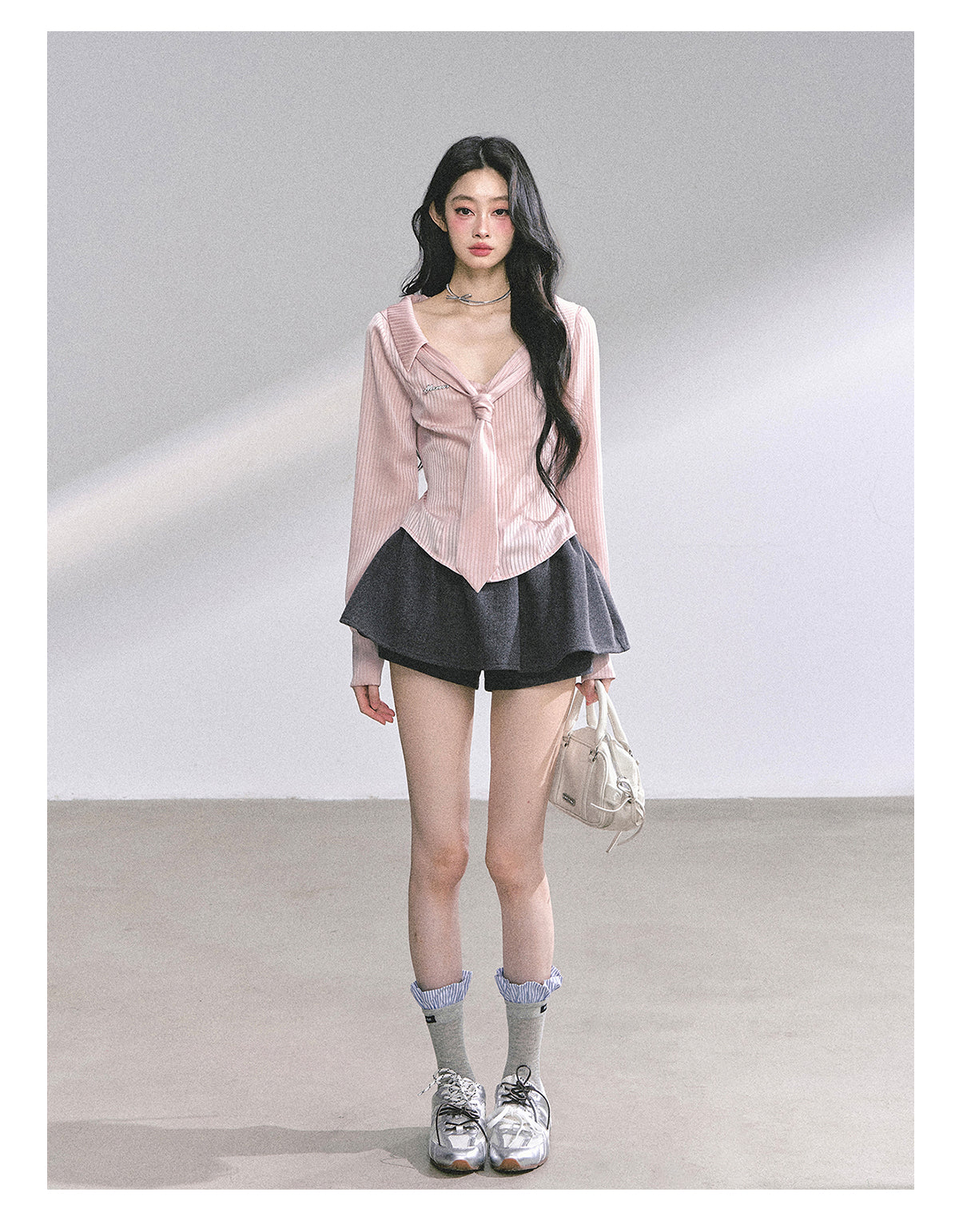 少也眼 “Pinkbud Academy” French Preppy Striped Polo Blouse